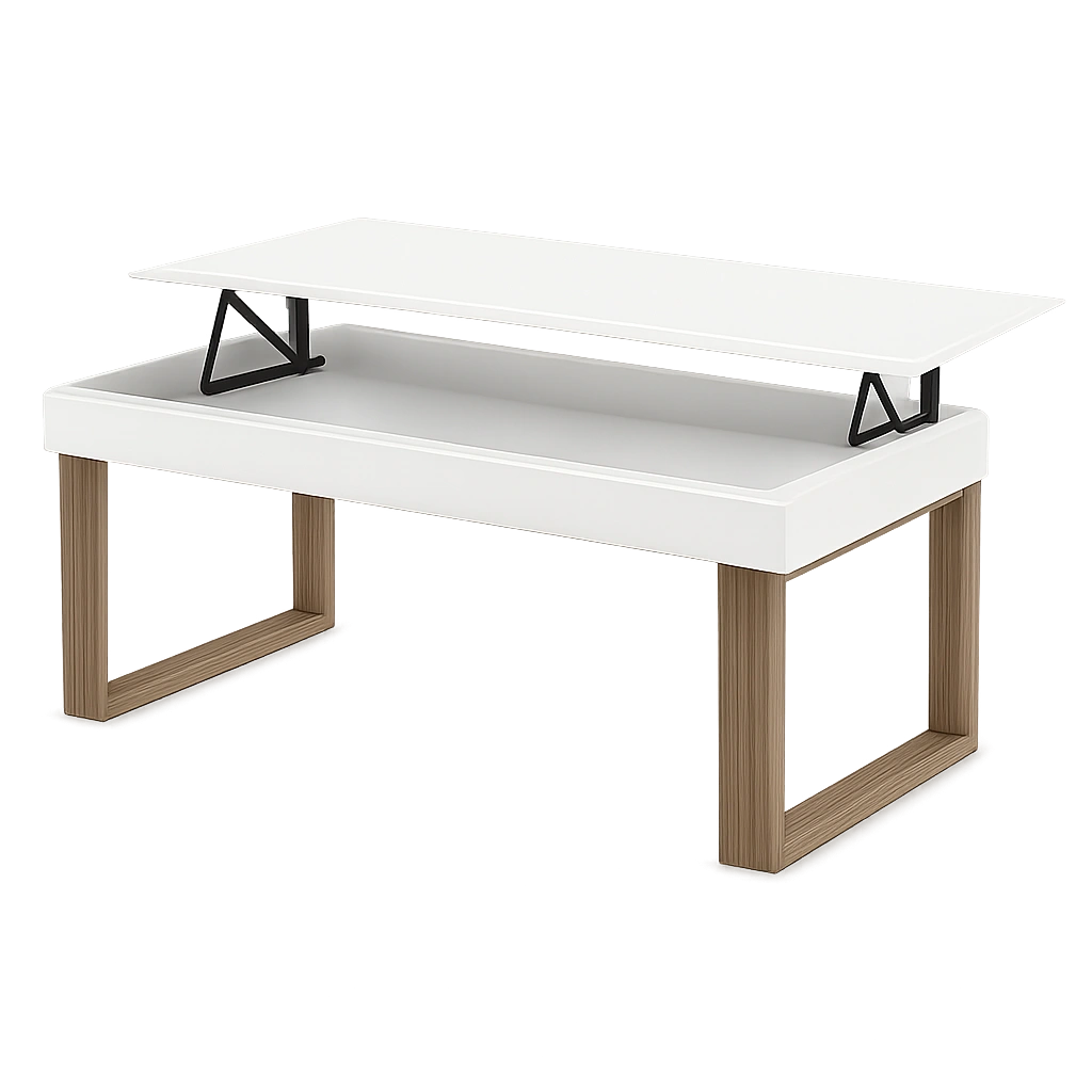 Mesa de Centro Elevable Odin de Madera Maciza Blanca con Patas Enceradas 100x50x47 cm