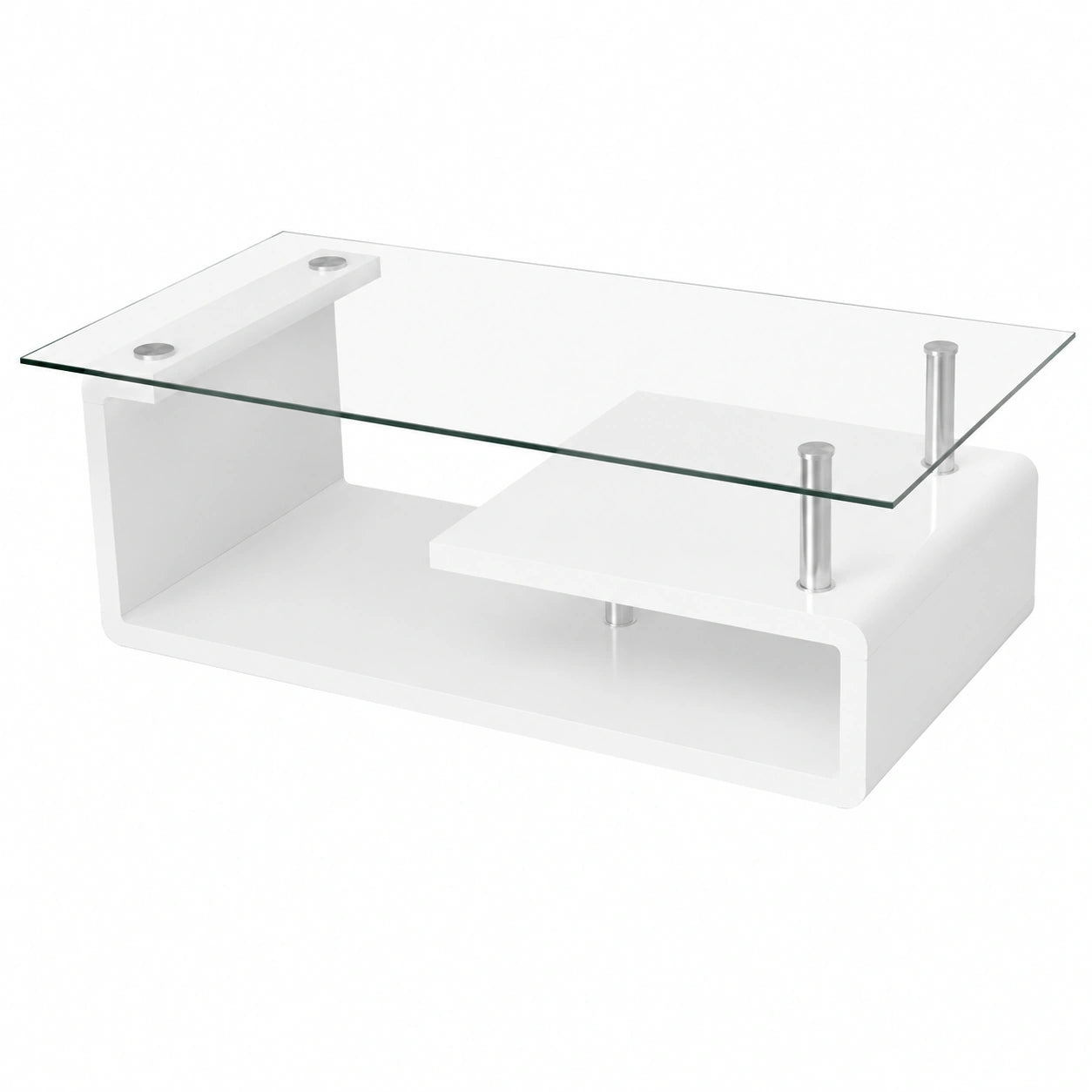 Mesa de Centro Moderna de Cristal con Base Blanca, 120x42x65 cm