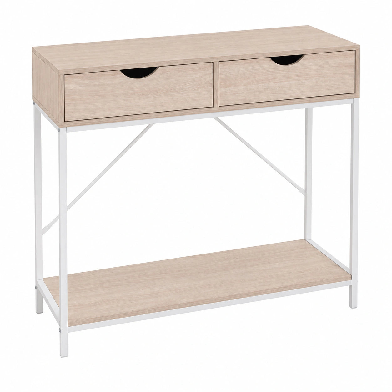Mesa Consola de Metal y Madera con Cajones para Recibidor, 80x30x75 cm, Blanca