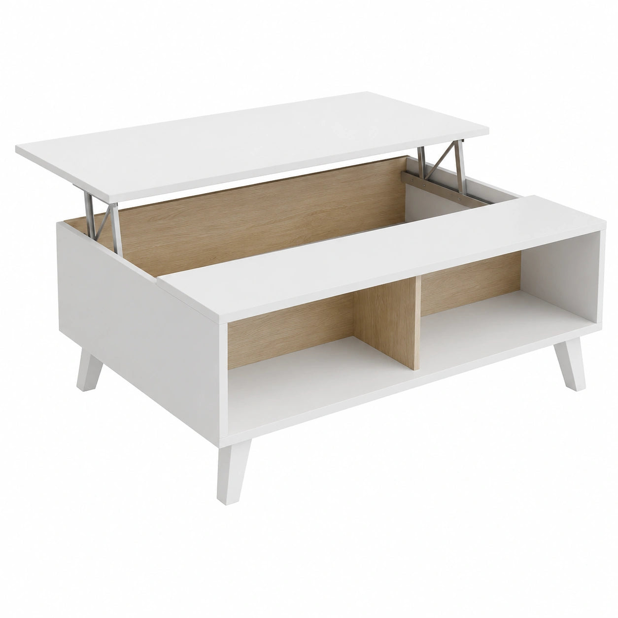 Mesa de Centro Elevable Blanca y Roble para Salón - Modelo Zaiken Plus