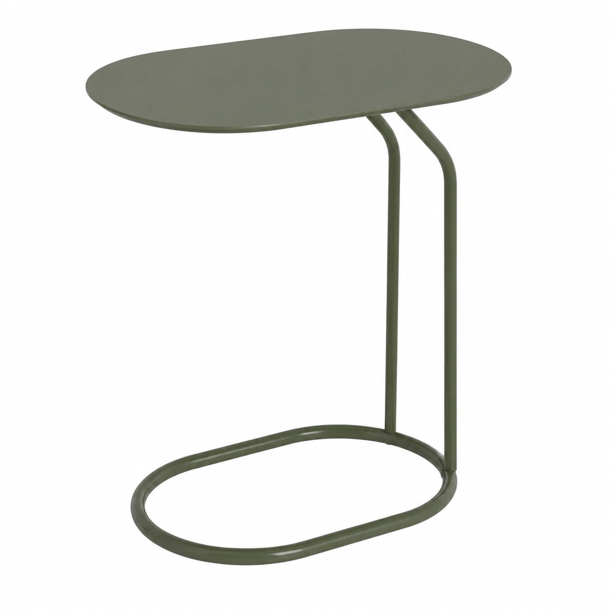 Mesa Lateral Ovalada Verde Metal 45x28x49 cm Estilo Industrial