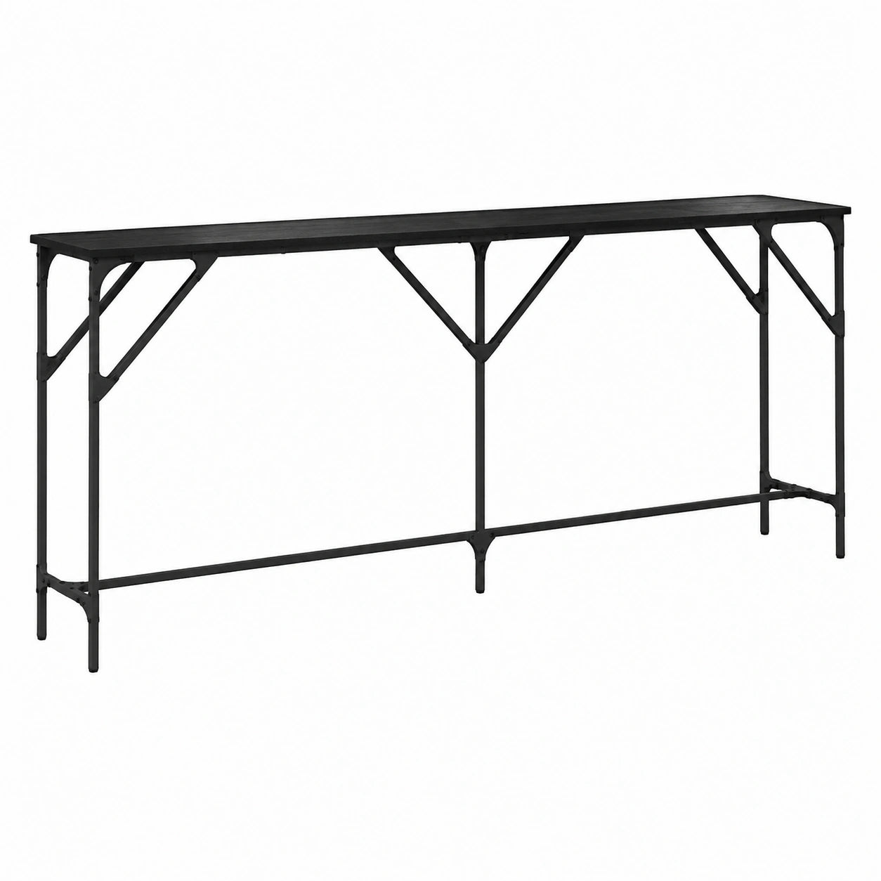 Mesa Consola Industrial de Roble Negro, 200x29x75 cm, Moderna y Funcional