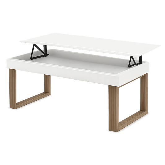 Mesa de Centro Elevable Odin de Madera Maciza Blanca con Patas Enceradas 100x50x47 cm