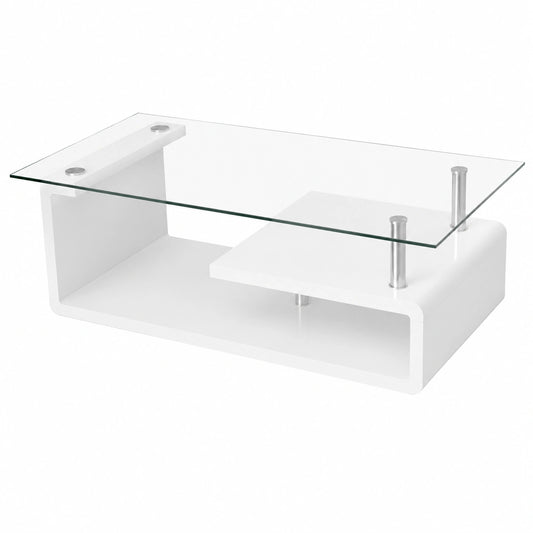 Mesa de Centro Moderna de Cristal con Base Blanca, 120x42x65 cm