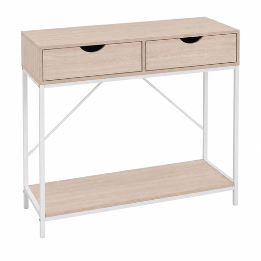 Mesa Consola de Metal y Madera con Cajones para Recibidor, 80x30x75 cm, Blanca