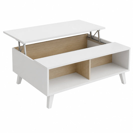 Mesa de Centro Elevable Blanca y Roble para Salón - Modelo Zaiken Plus