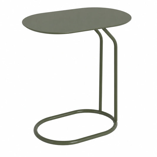 Mesa Lateral Ovalada Verde Metal 45x28x49 cm Estilo Industrial
