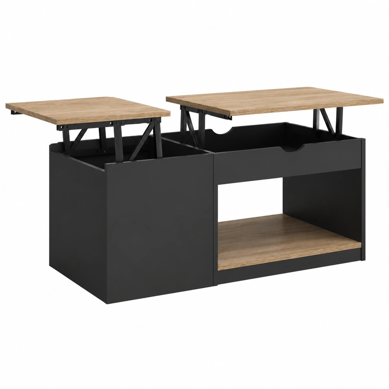 Mesa de Centro Plegable Vicco Avela, Negro, 55x110 cm, con Dos Estantes Ajustables