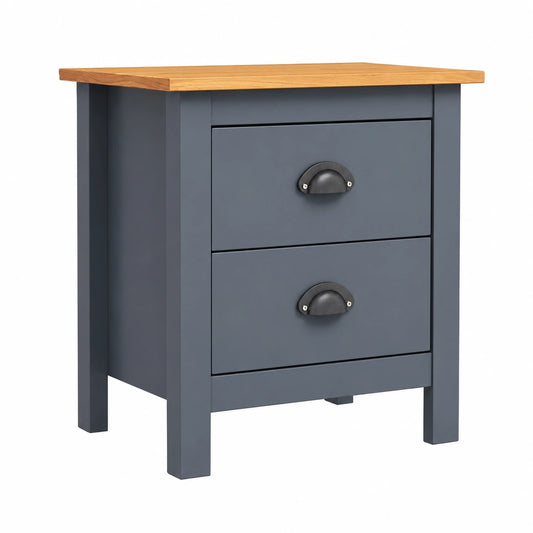 Mesita de Noche de Pino Gris 46x35x50 cm, Mueble Dormitorio, Mesa Auxiliar Moderna