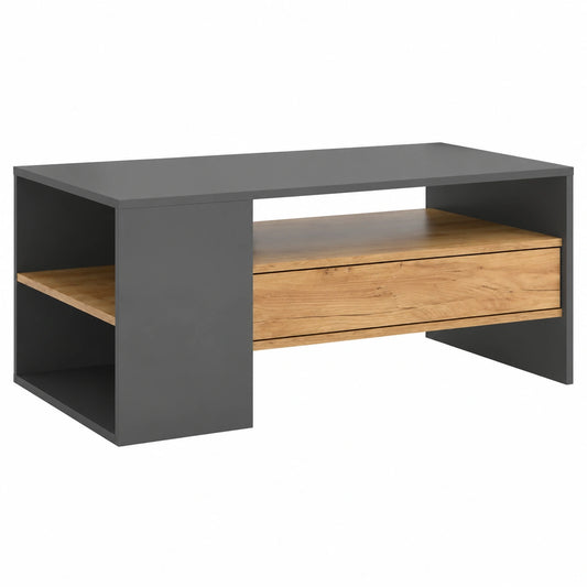Mesa de Centro Fabien de Roble Dorado con Estantes Abiertos, 110 x 60 cm