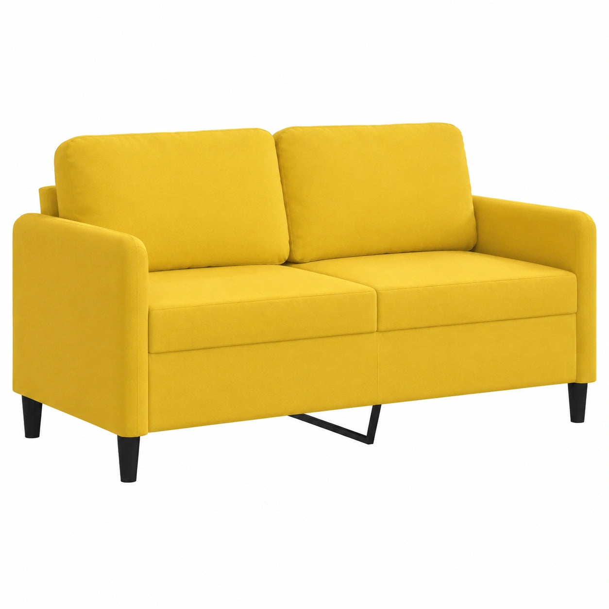 Sofá Biplaza de Terciopelo Amarillo con Reposabrazos para Salón