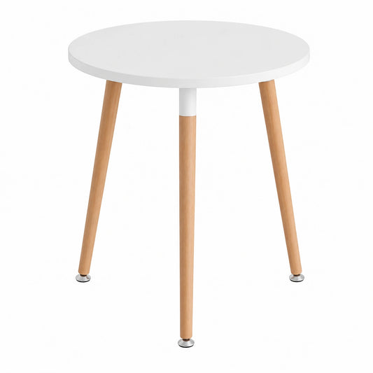 Mesa Auxiliar Nórdica Amalie, Ø60 cm, MDF y Madera, Blanco y Natural