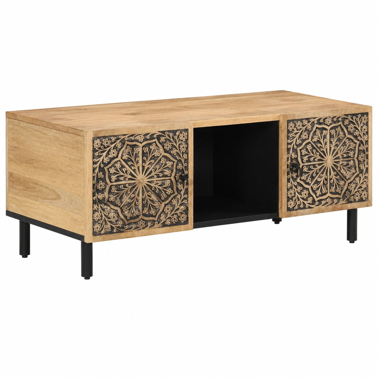 Mesa de Centro de Madera de Mango Maciza 100x54x40 cm, Diseño Elegante