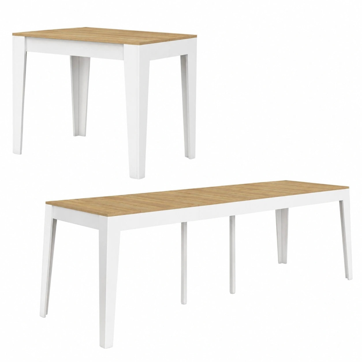 Mesa Consola Extensible Michel para 10 Personas, 235 cm, Blanco y Efecto Haya
