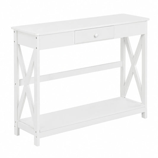 Mesa de Entrada de Madera con Cajón y Estante para Almacenaje, 100x30x81 cm, Color Blanco