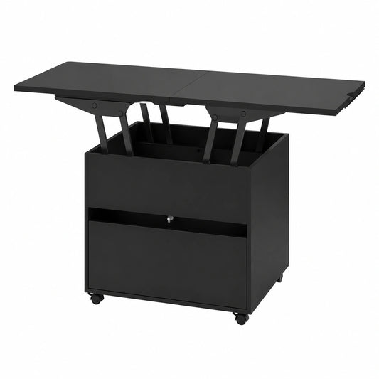 Mesa Elevable 3 en 1 con Almacenamiento y Ruedas Bloqueables
