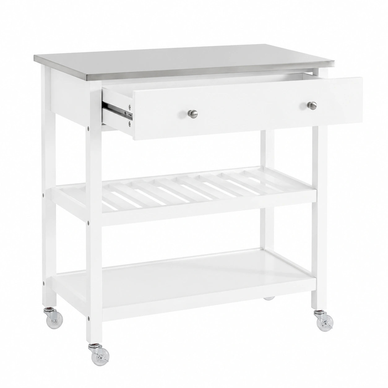 SoBuy Carrito de Cocina Multifuncional con Ruedas, Encimera de Acero y Estantes, Blanco, 81x90x45cm