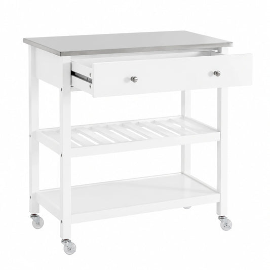 SoBuy Carrito de Cocina Multifuncional con Ruedas, Encimera de Acero y Estantes, Blanco, 81x90x45cm