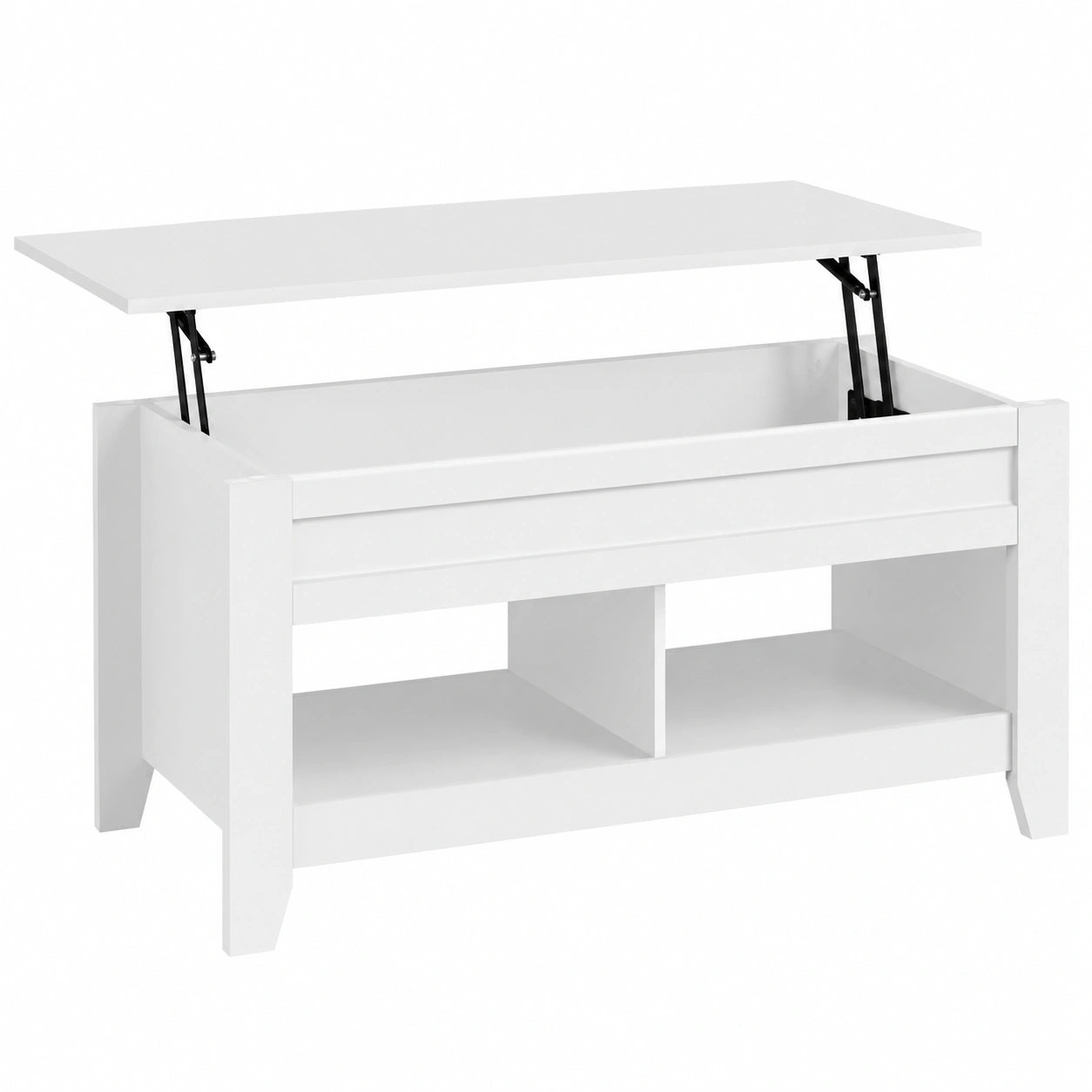 Mesa de Centro Elevable Blanca con Revistero, Diseño Moderno 104.5 x 49.5 x (49-61.5) cm