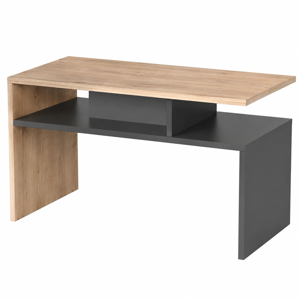 Mesa de Centro Industrial de Roble y Negro - Diseño Moderno con Almacenamiento