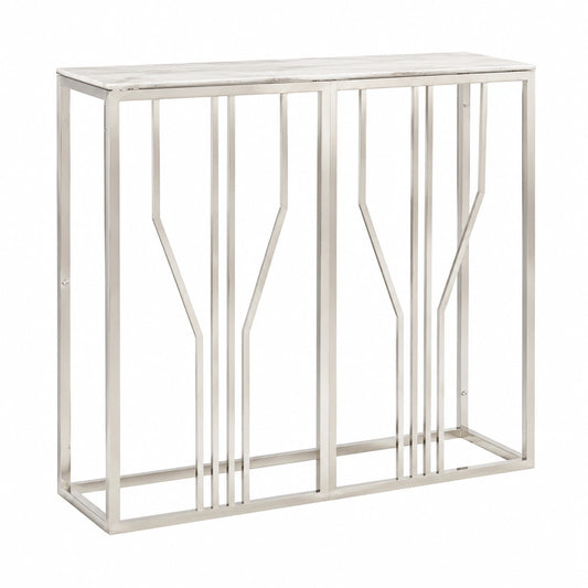 Mesa Consola de Entrada en Acero Inoxidable y Vidrio 70x30x70 cm, Estilo Moderno