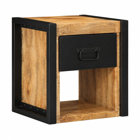 Mesita de Noche de Madera de Mango 40x35x40 cm, Mesa Auxiliar para Dormitorio y Salón