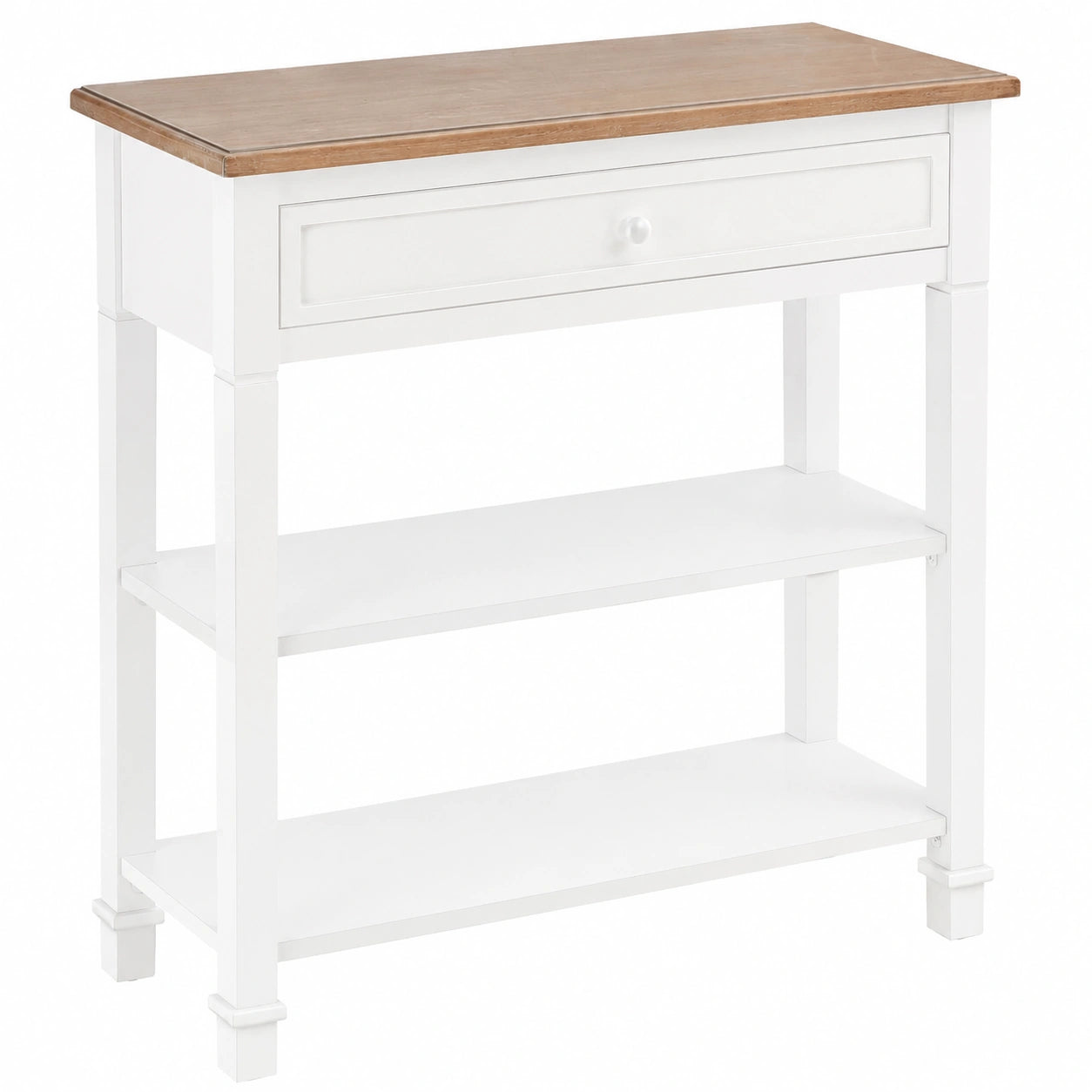 HOMCOM Mesa de Consola Retro Multifuncional con Estantes y Cajón Extraíble, 75,6x27,5x80,5 cm, Madera Natural y Blanca