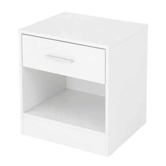 Mesita de Noche Blanca con Cajón y Estante Abierto 36x29x38 cm