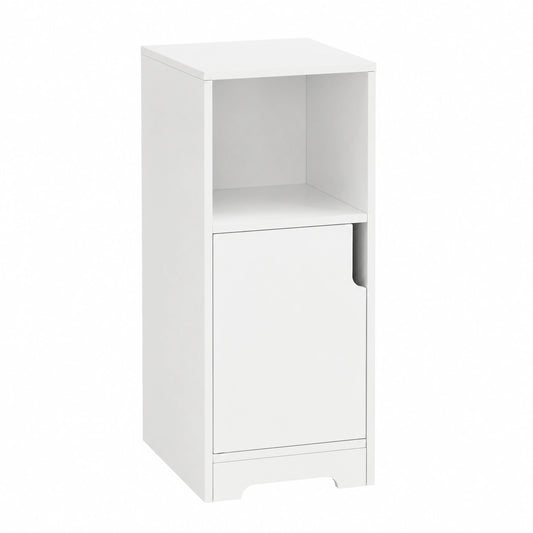 HOOBRO Mesita de Noche Blanca con Estante y Puerta para Espacios Reducidos