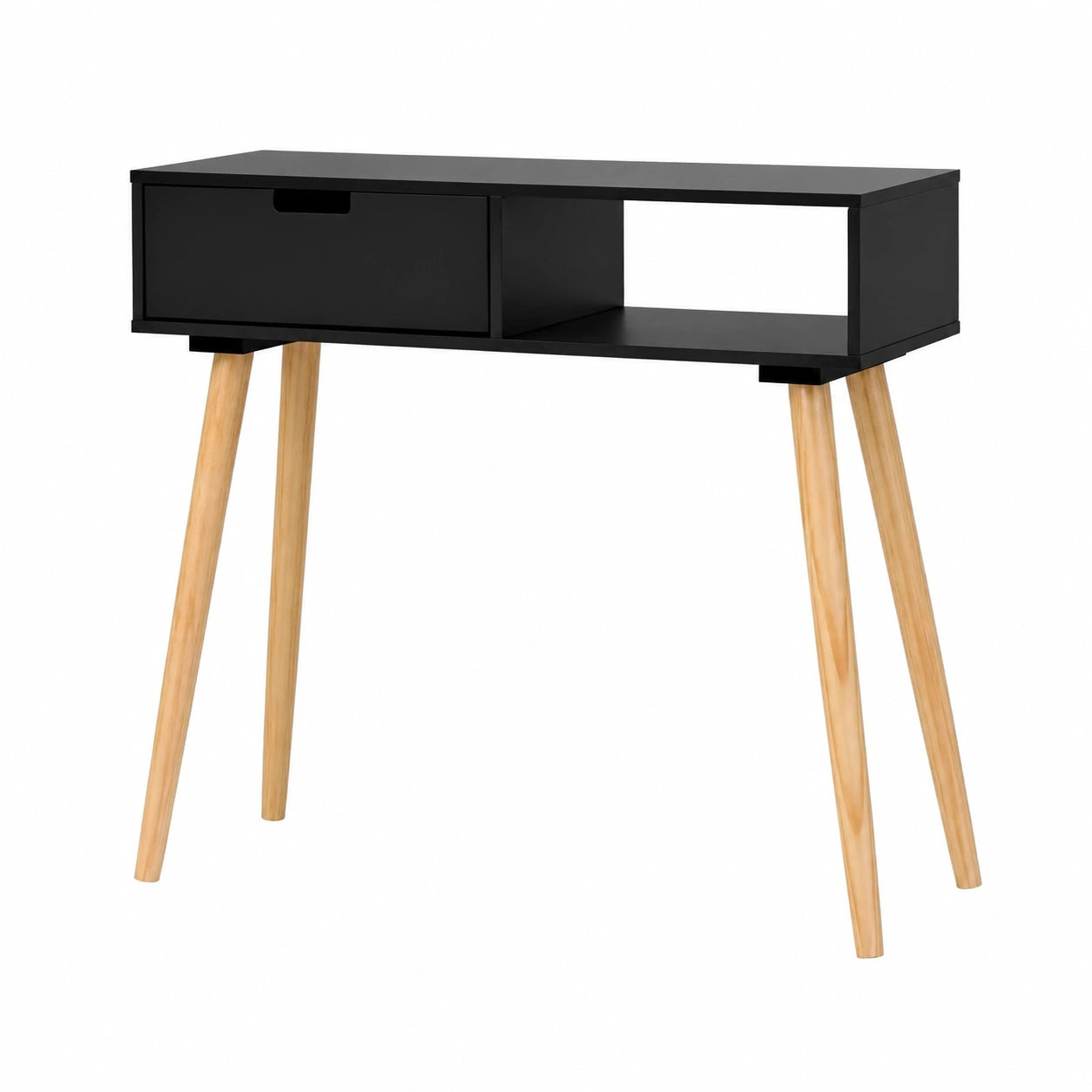 Mesa Consola de Pino Macizo Negra para Comedor y Jardín, 80x30x72 cm