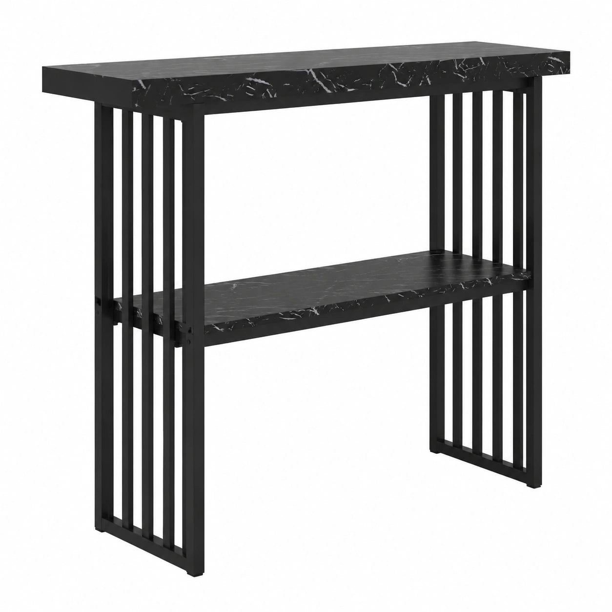 Tabla Consola de Mármol Sintético con Estructura Metálica y Seguridad Antivuelco, 120 CM, Negra