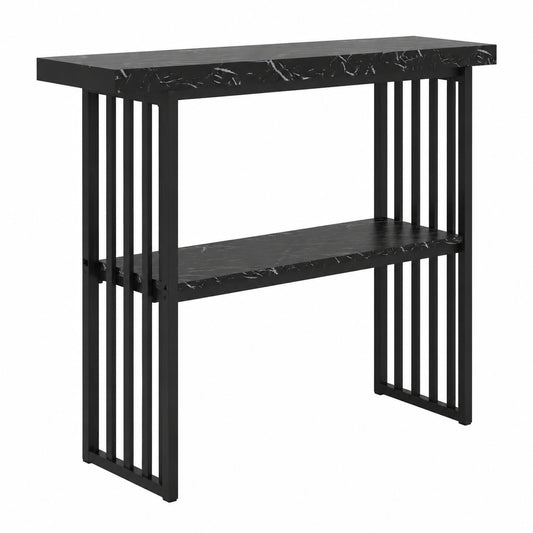 Tabla Consola de Mármol Sintético con Estructura Metálica y Seguridad Antivuelco, 120 CM, Negra