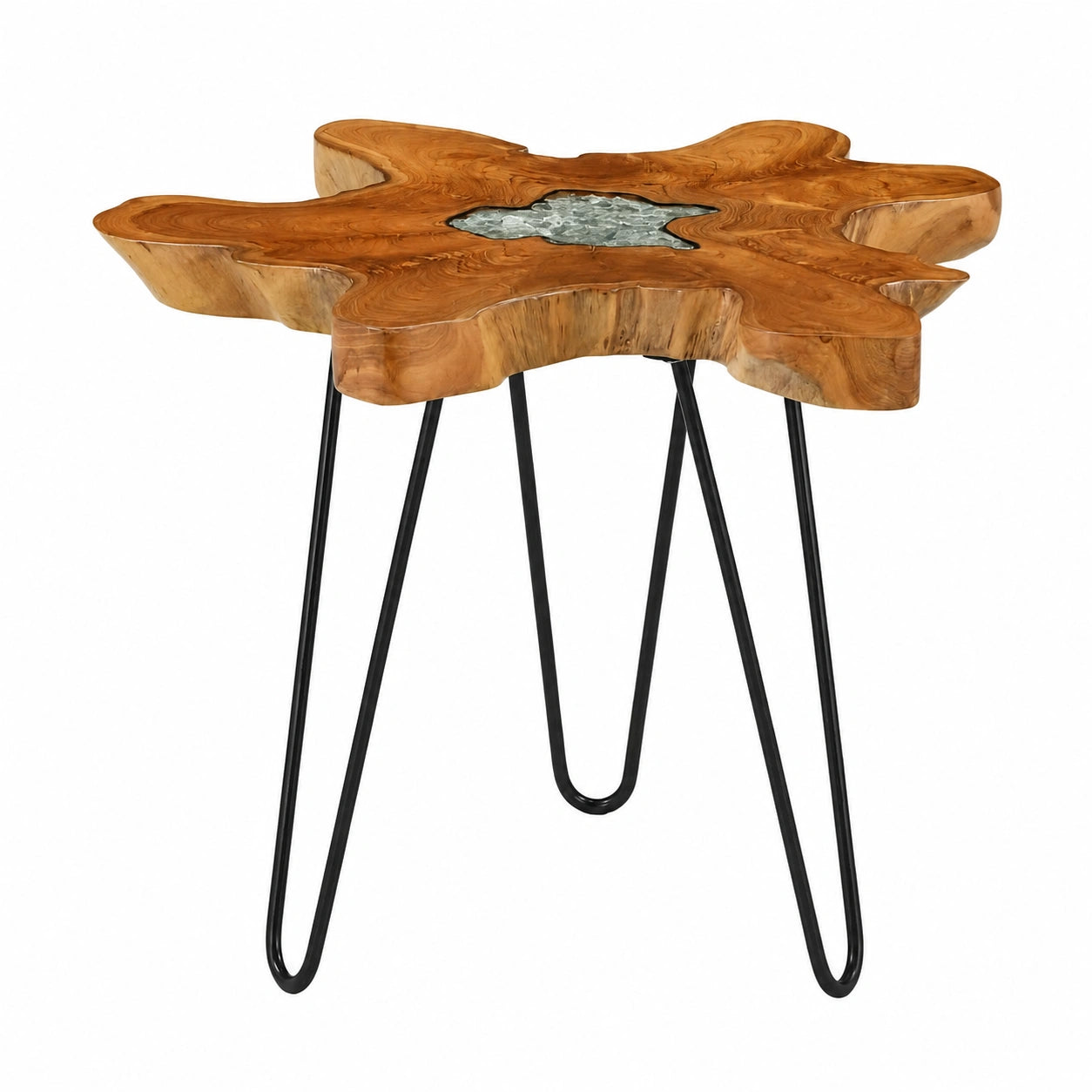 Mesa de Centro de Teca Vintage Industrial con Patas de Acero