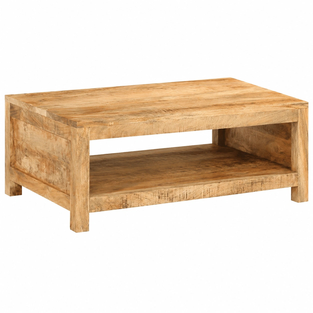 Mesa de Centro de Madera de Mango Natural para Salón, 80x55x30 cm
