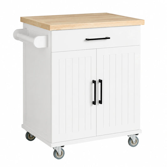 Carrito de Cocina con Ruedas y Encimera de Madera